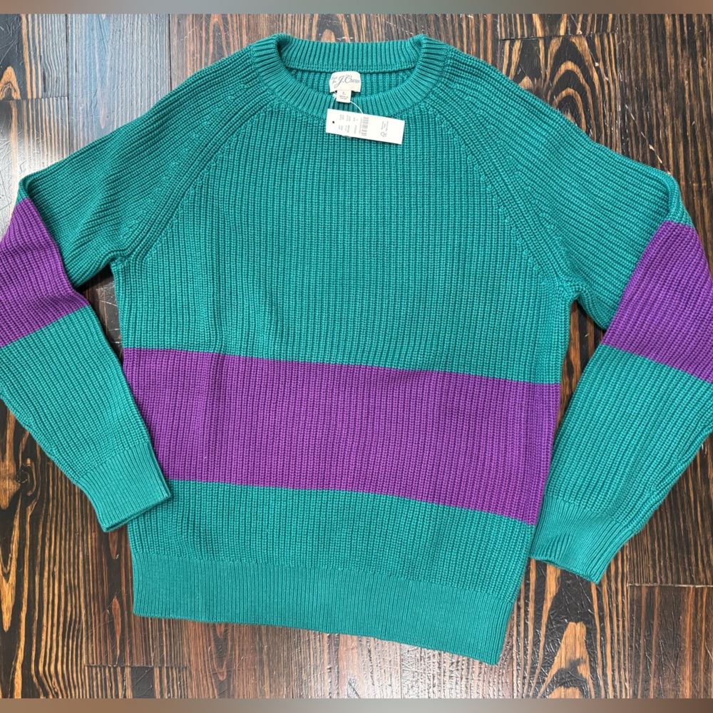 J. Crew Green and Purple Crewneck Sweater